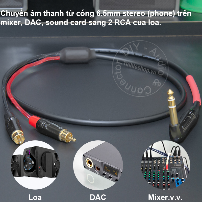 6.35mm stereo to 2 RCA cable