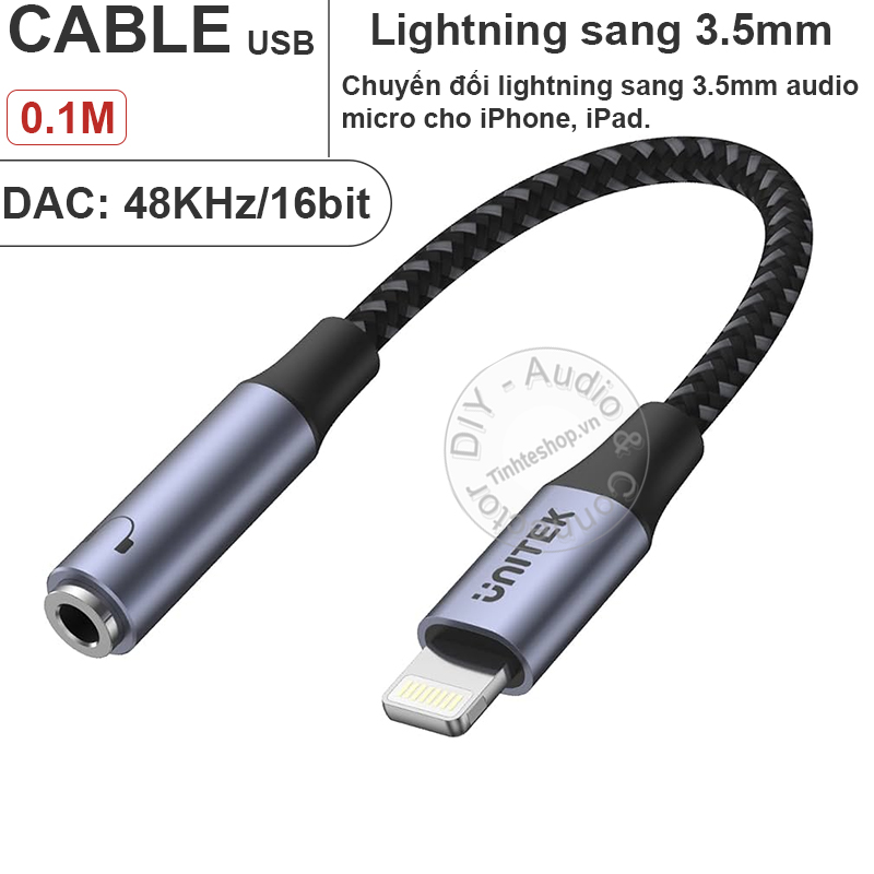 Convert from Apple iPhone iPad Lightning to 3.5mm female DAC 48KHz 16bit