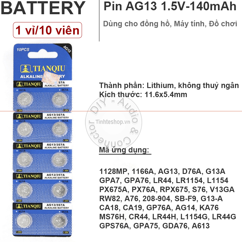 PIN AG13 1128MP 1166A D76A G13A GPA7 GPA76 LR44 LR1154