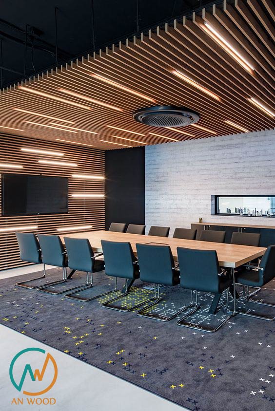 Trần nan gỗ nhựa trong phòng họp