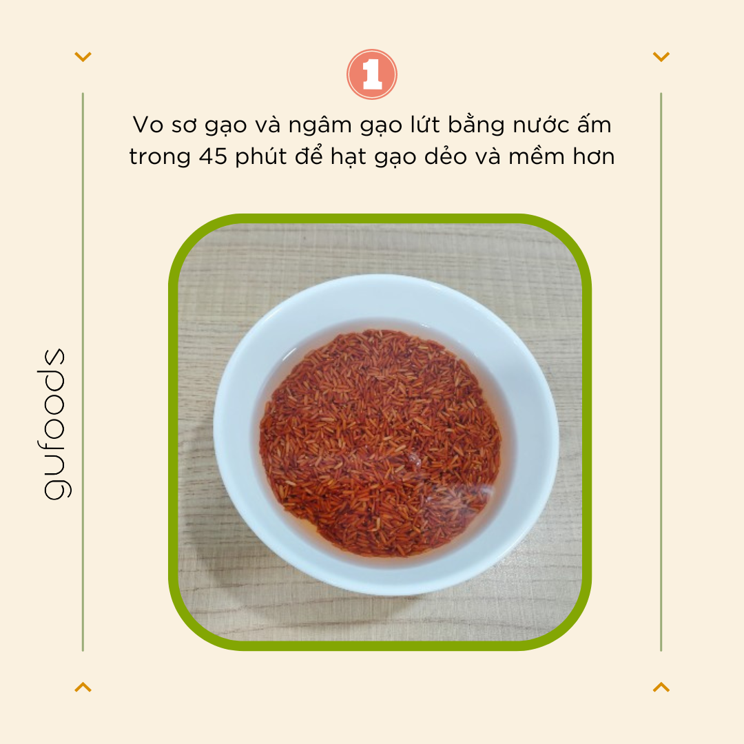Vo sơ gạo lứt sau khi đã ngâm gạo 45 phút
