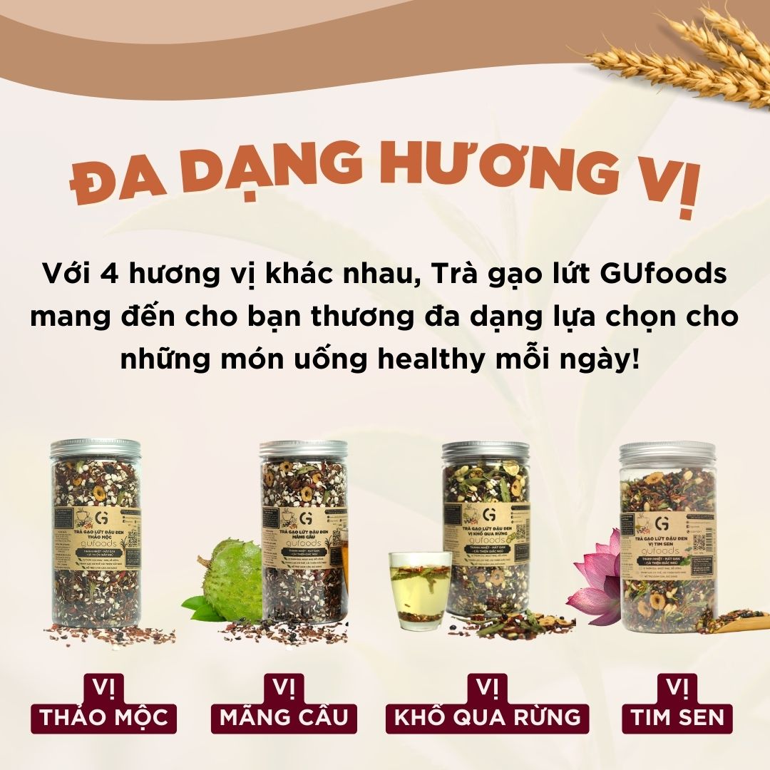 Trà gạo lứt đậu đen GUfoods (Hũ 500g) - Vị tim sen