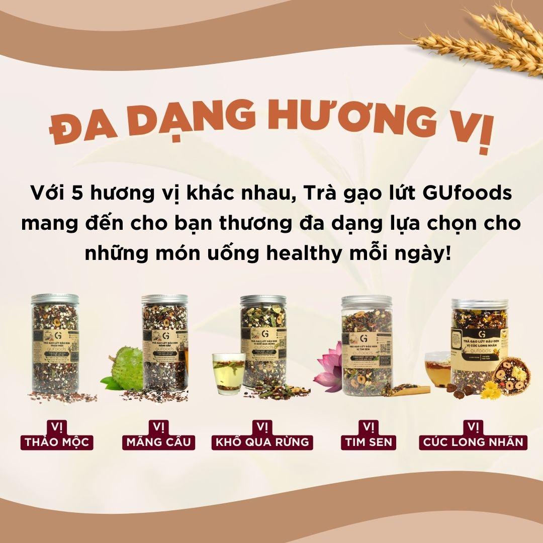 Trà gạo lứt đậu đen GUfoods - Vị Tim sen