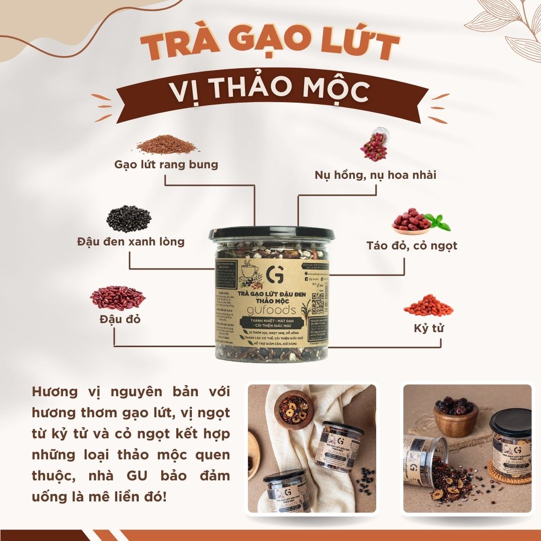 Trà gạo lứt đậu đen GUfoods (Hũ 500g) - Vị tim sen