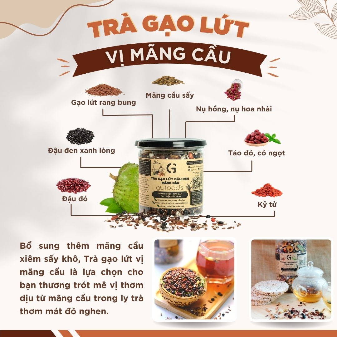 Trà gạo lứt đậu đen GUfoods (Hũ 500g) - Vị tim sen