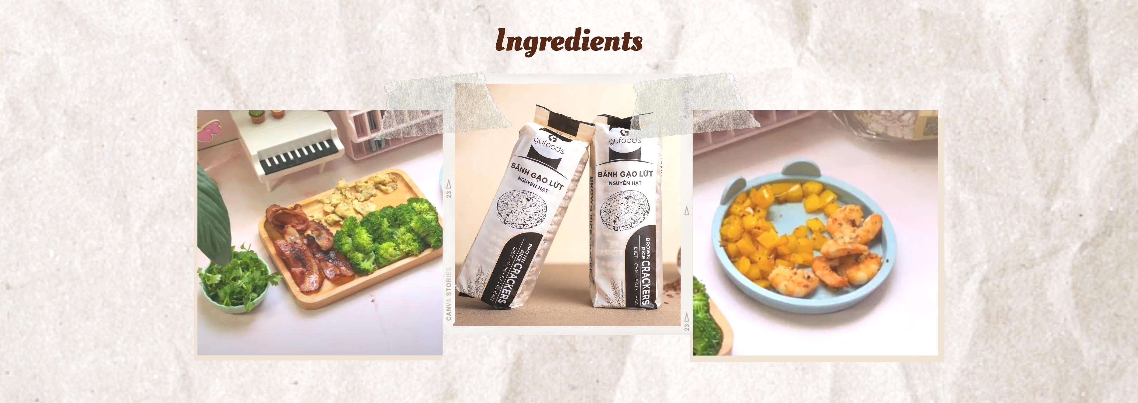 Brown rice cake with bacon & scrambled eggs - Rice cake recipes