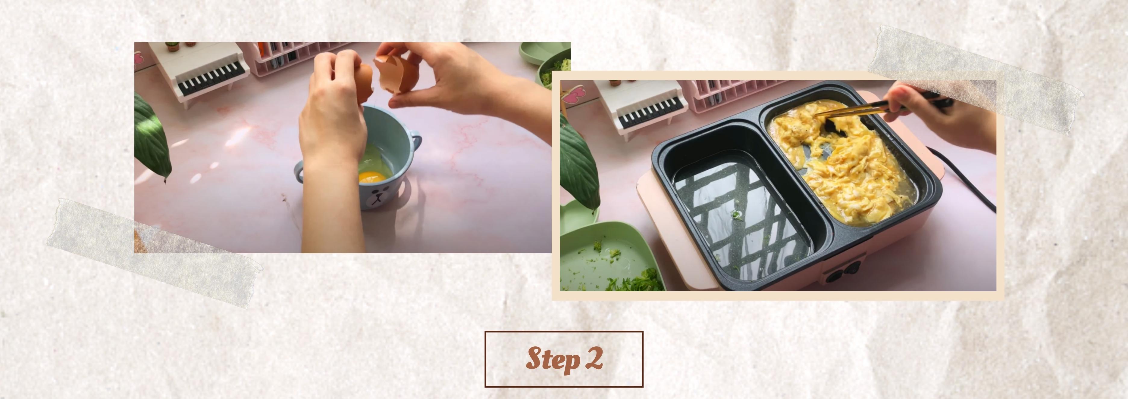 Brown rice cake with bacon & scrambled eggs - Rice cake recipes