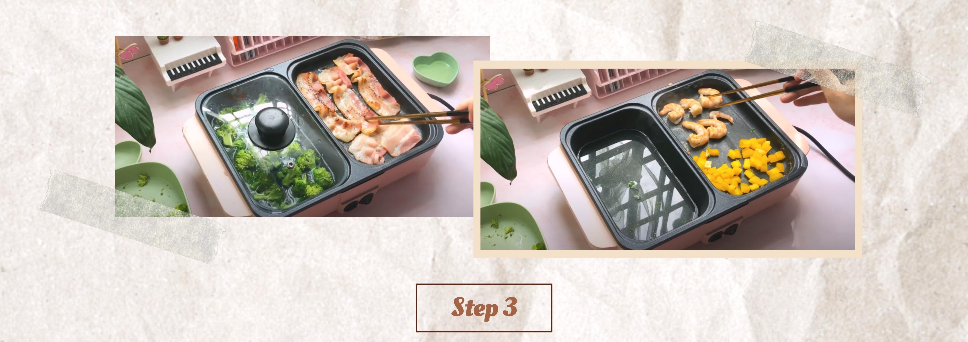 Brown rice cake with bacon & scrambled eggs - Rice cake recipes