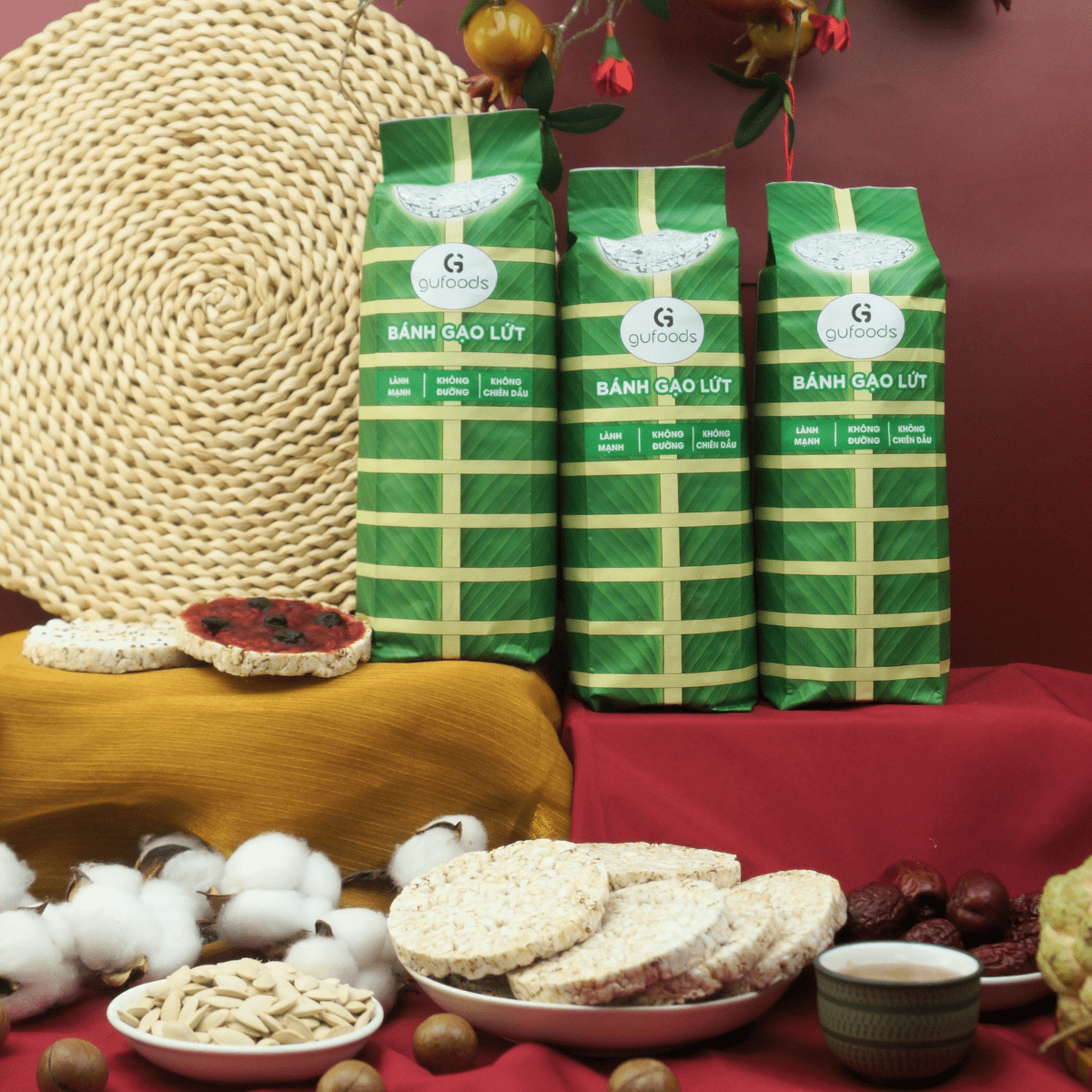 Bánh gạo lứt bao bì tết vị cỏ ngọt