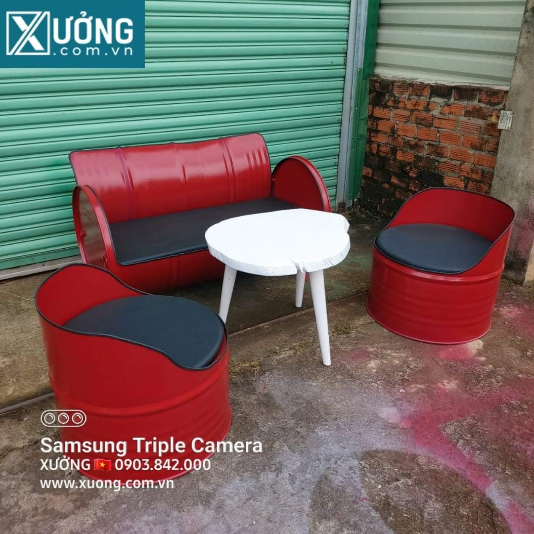 Bàn ghế sofa thùng phuy cafe