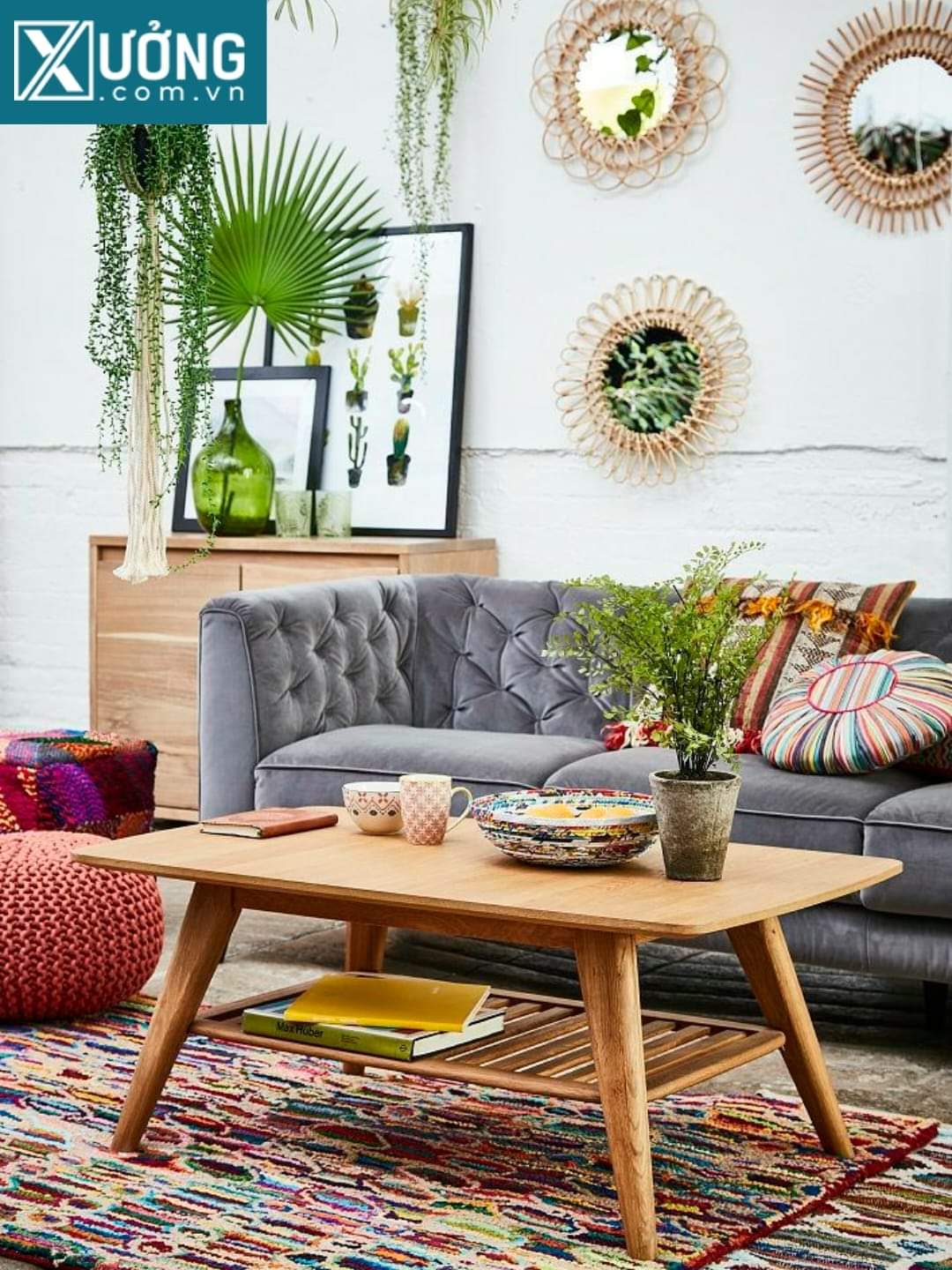 Bàn gỗ sofa có tầng để khay trà