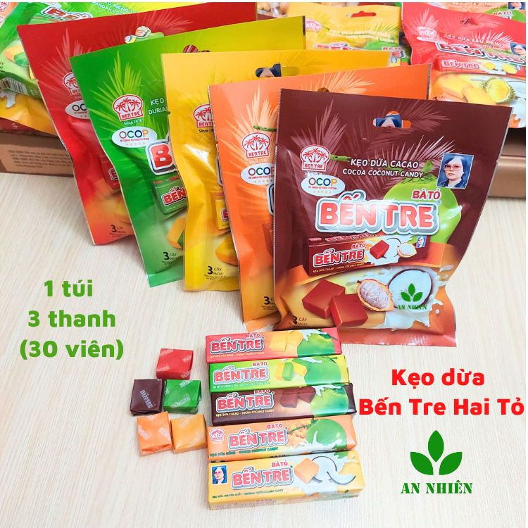 Kẹo dừa Bến Tre Bà Hai Tỏ túi 142g (3 thanh x 10 viên)