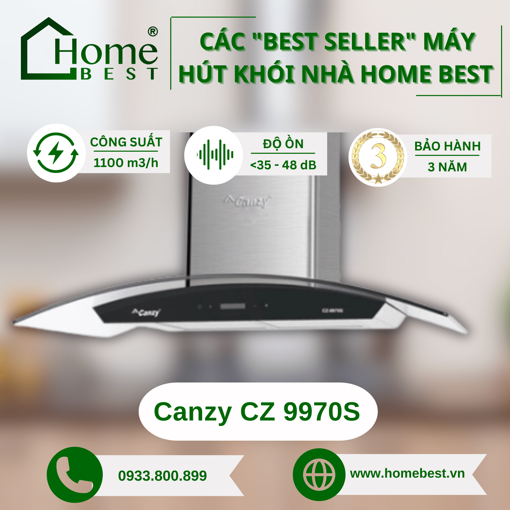 Máy hút khói kính cong Canzy CZ-9970S