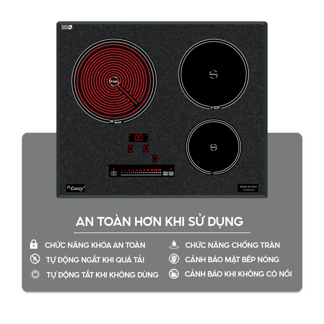 Chức năng an toàn trên bếp điện từ Home Best