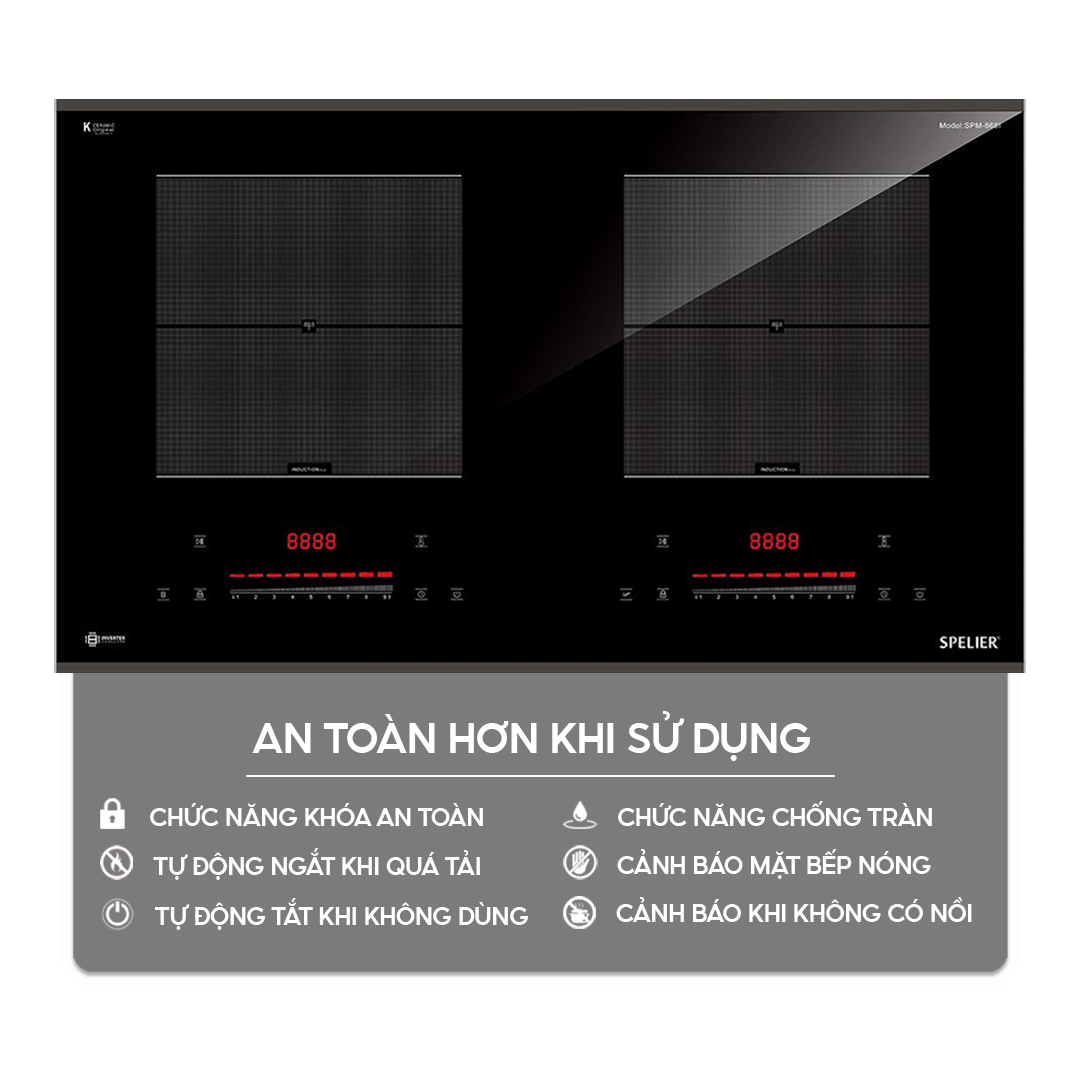 Chức năng an toàn trên bếp điện từ Bếp điện từ đôi Spelier SPM-868I Homebest