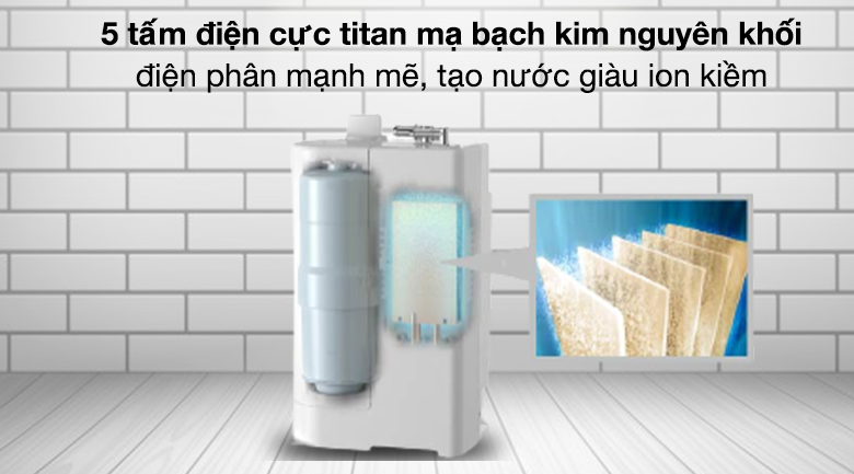 5 tấm điện cực titan mạ bạch kim nguyên khối điện phân mạnh mẽ, tạo nước giàu ion kiềm