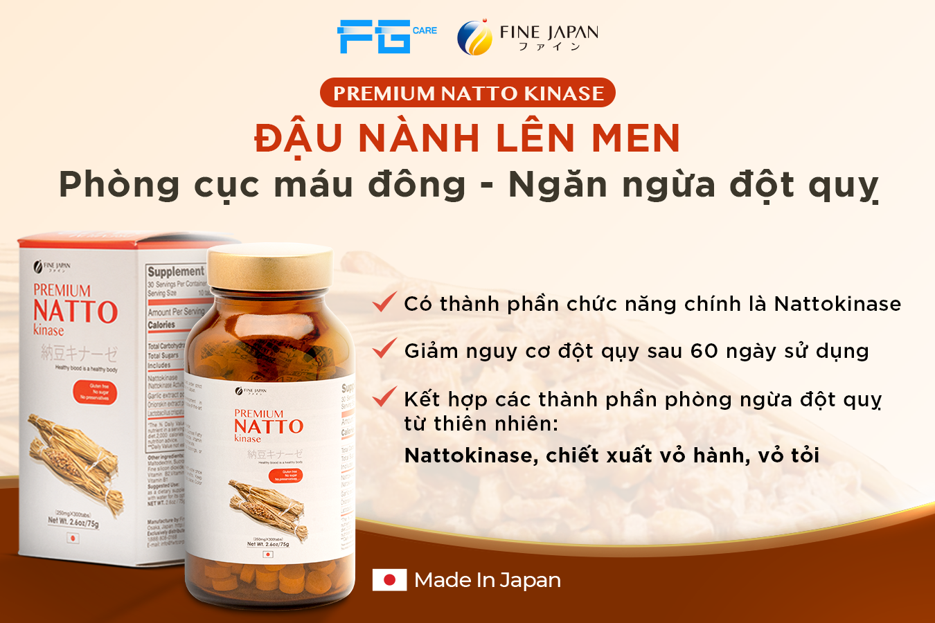 Natto Kinase Fine Japan ngăn ngừa đột quỵ