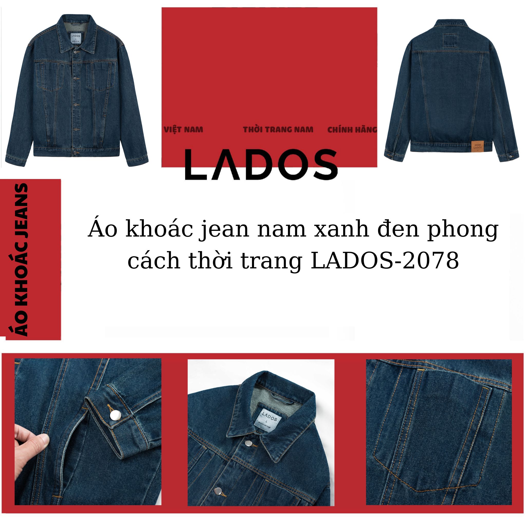 Áo Khoác Jean vintage Nam thời trang cao cấp LADOS - LD2078 áo khoác jean nam lados