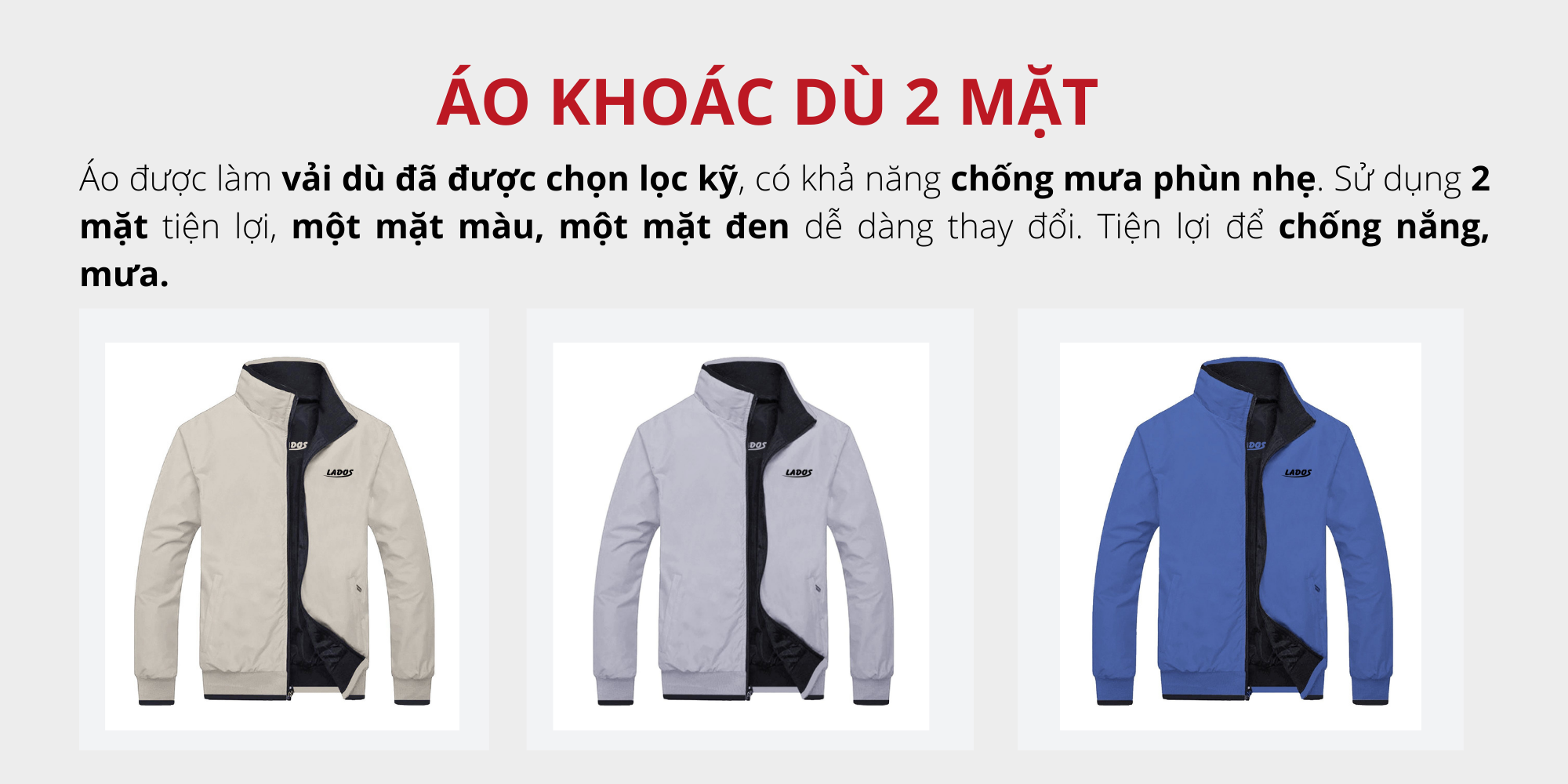 Áo Khoác Dù Nam 2 Mặt LADOS - 2015