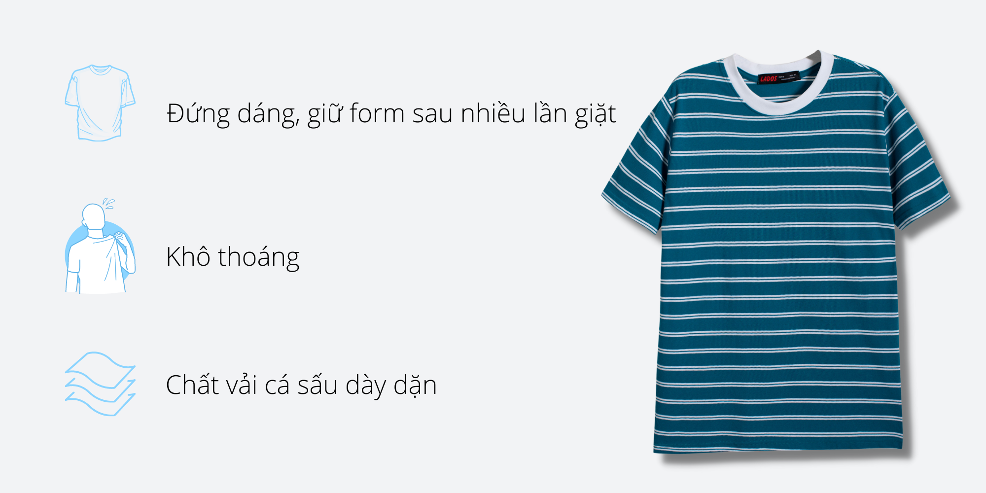 Áo thun sọc cổ tròn trơn LADOS - 9090 Áo thun sọc cổ tròn trơn LADOS - 9090