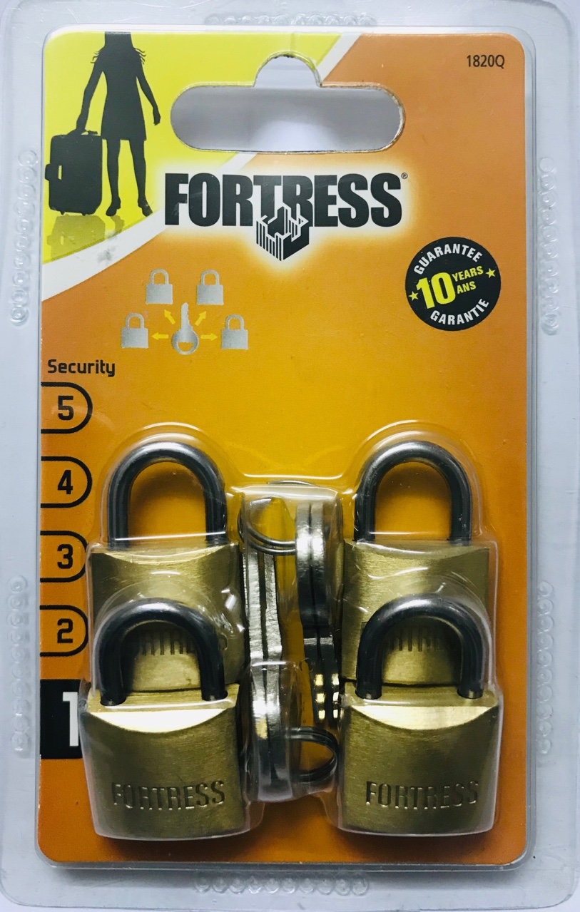 Bộ 4 ổ khóa Vali FORTRESS thau 1820Q 20mm - chìa răng