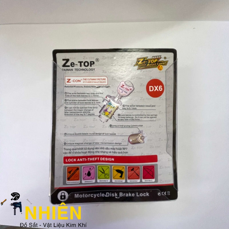 Khóa đĩa xe máy Zcon DX6 - Chìa nhọn