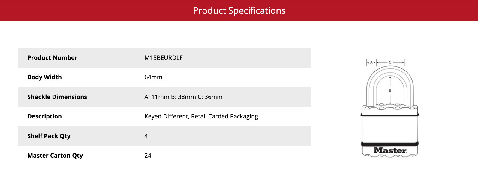 Ổ Khóa Master Lock M15BEURDLF 60mm Thau - Chìa Răng