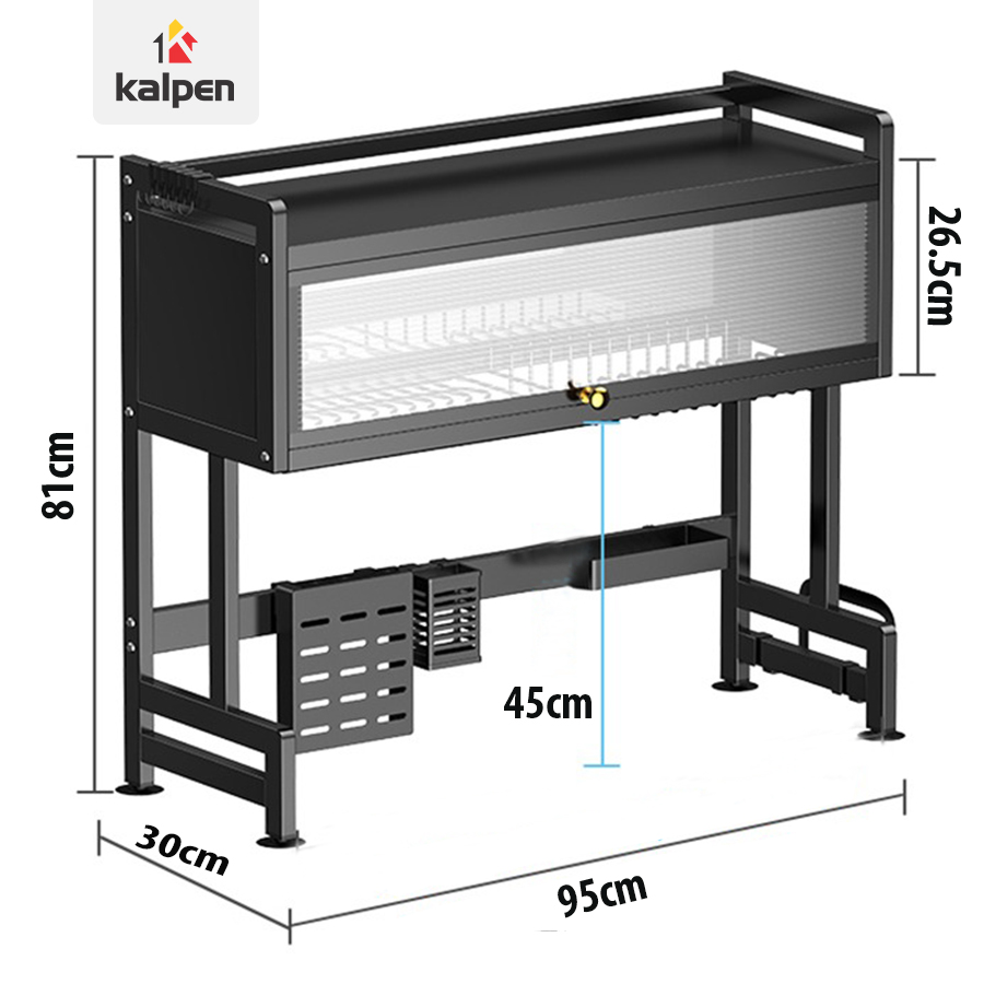 Kệ chén bát trên bồn rủa có nắp đậy dài 95cm
