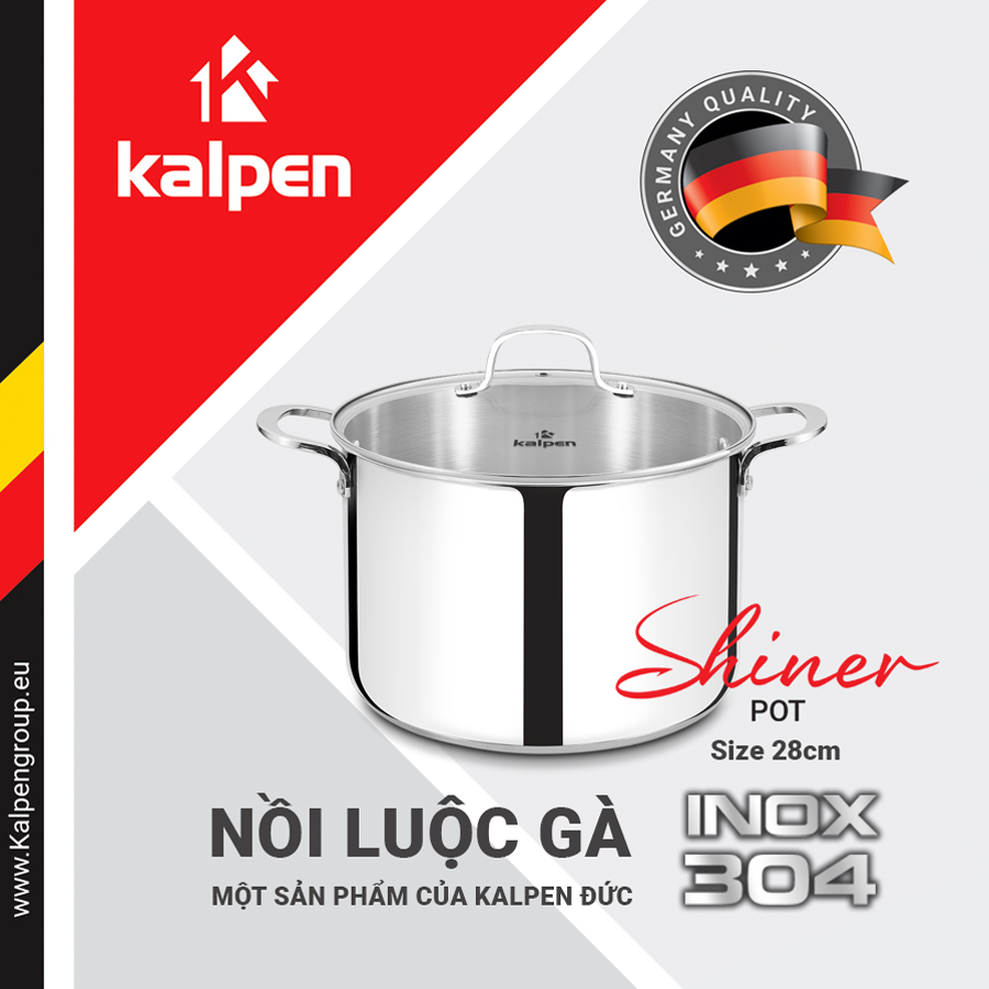 Nồi luộc gà inox 304 cao cấp 5 đáy Kalpen Size 28