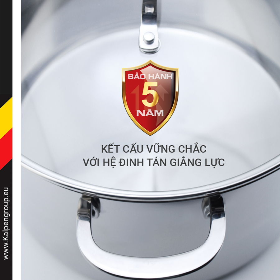 Nồi luộc gà inox 304 cao cấp 5 đáy Kalpen Size 28