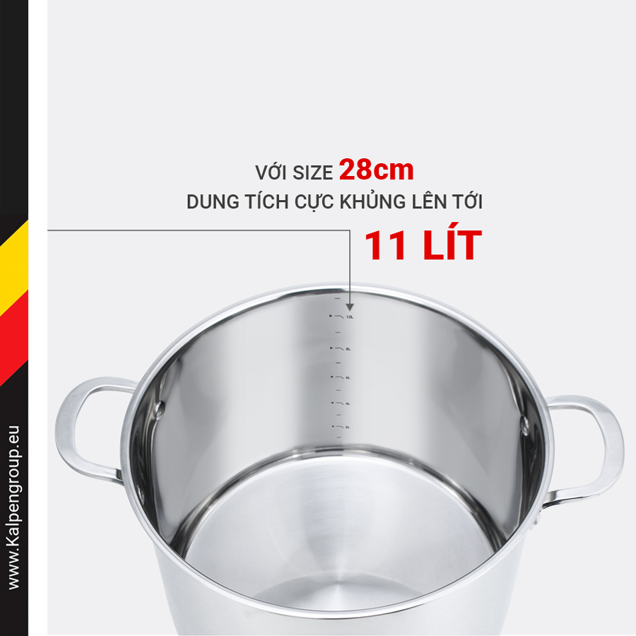 Nồi luộc gà inox 304 cao cấp 5 đáy Kalpen Size 28