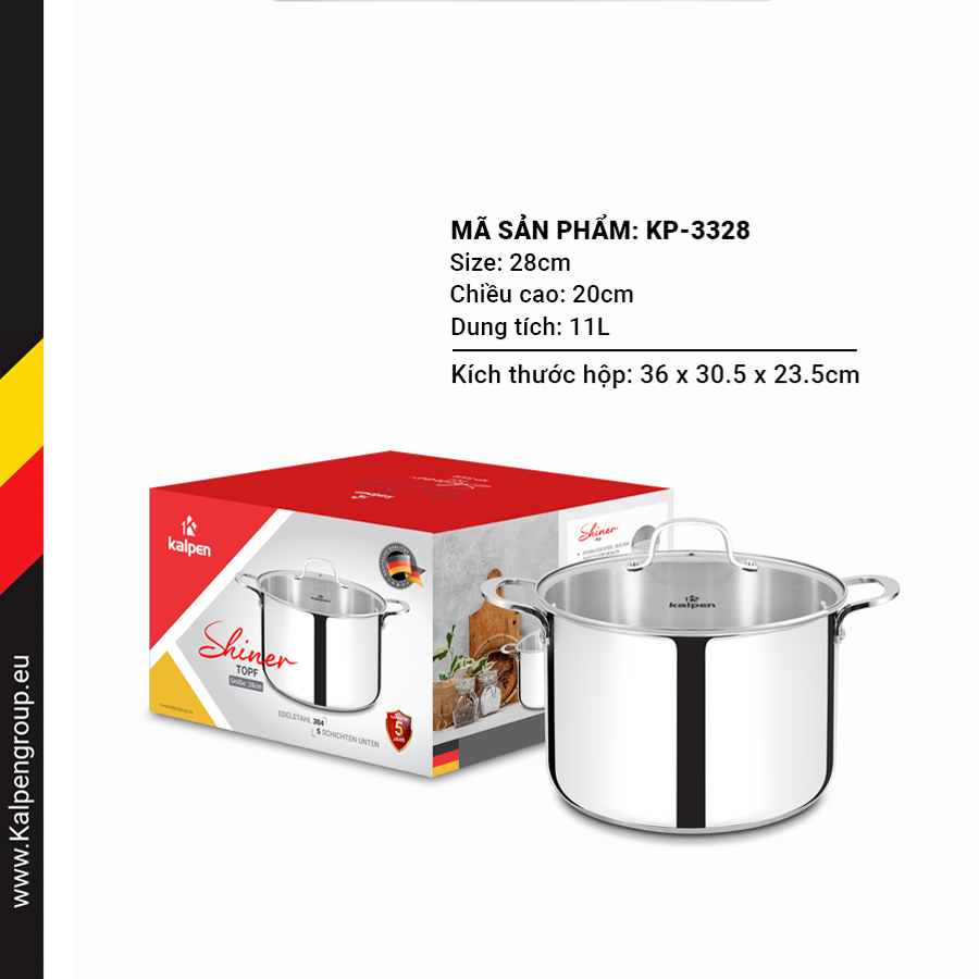 Nồi luộc gà inox 304 cao cấp 5 đáy Kalpen Size 28