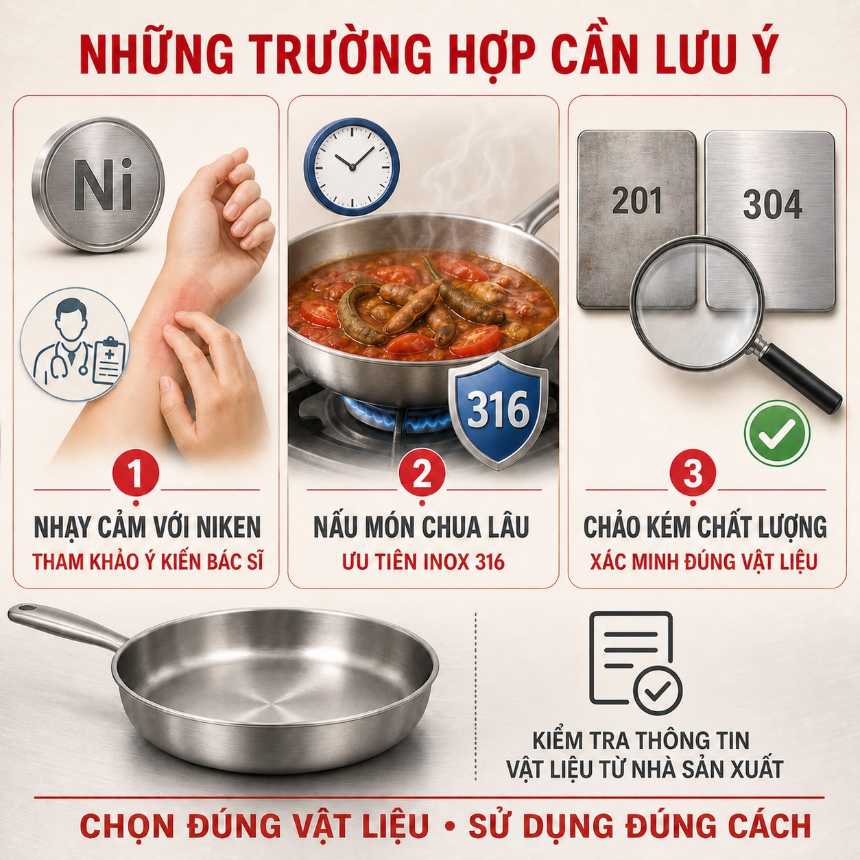 Phân biệt chảo inox 304 đạt chuẩn và chảo inox 201 kém chất lượng
