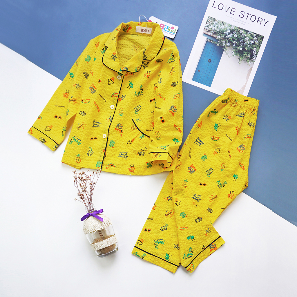 Pijama dài bé gái P-TD002 - Vàng trái thơm