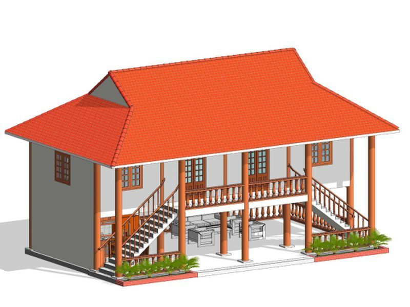 Mẫu nhà sàn 3 gian có khung cột cao