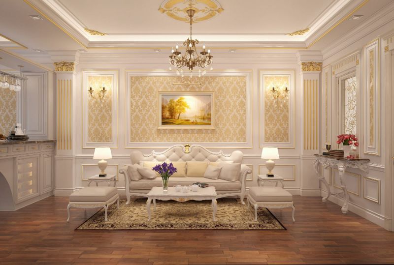 Trần thạch cao phòng khách cổ điển