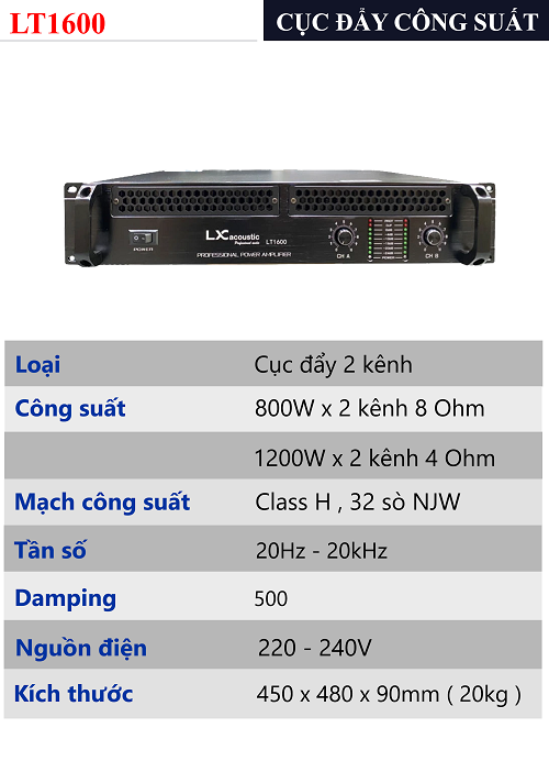 CỤC ĐẨY 2 KÊNH LX ACOUSTIC LT1600