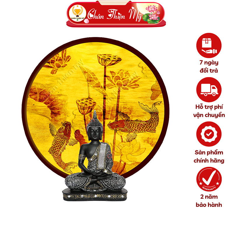 Đèn Hào Quang Phật In Tranh Trúc Chỉ Hoa Sen Cá Chép CHÂN THIỆN MỸ, Trang Trí Bàn Thờ, Treo Tượng Phật TC-HQ-46