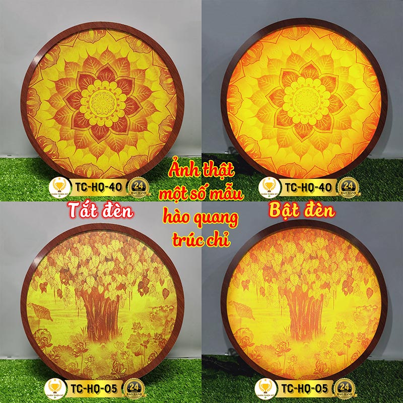 Đèn Hào Quang Mandala Chữ Vạn In Tranh Trúc Chỉ CHÂN THIỆN MỸ, Trang Trí Bàn Thờ Phật, Treo Phòng Thờ TC-HQ-39