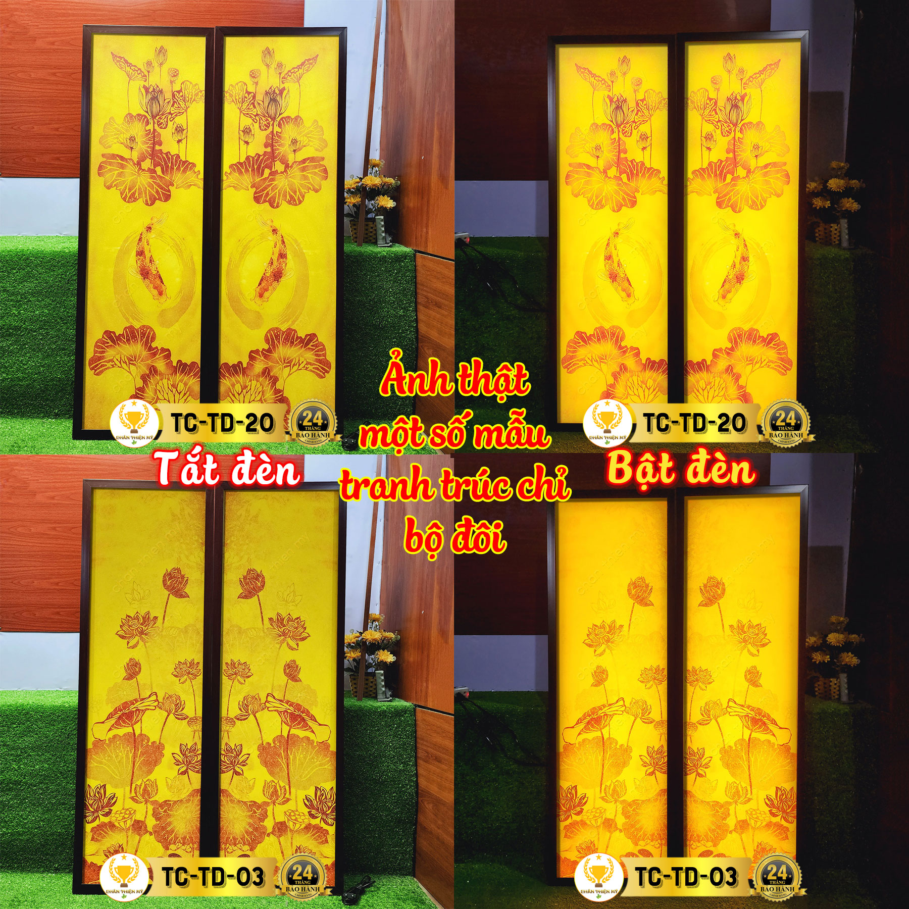 Đèn Hào Quang Hoa Cúc In Tranh Trúc Chỉ Bộ Đôi CHÂN THIỆN MỸ, Trang Trí Phòng Thờ, Bàn Thờ Treo Tường TC-TD-37