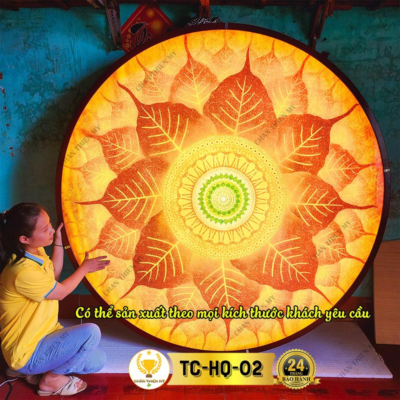 Đèn Hào Quang Hoa Sen In Tranh Trúc Chỉ CHÂN THIỆN MỸ, Tranh Treo Phòng Thờ, Trang Trí Tượng Phật TC-HQ-96
