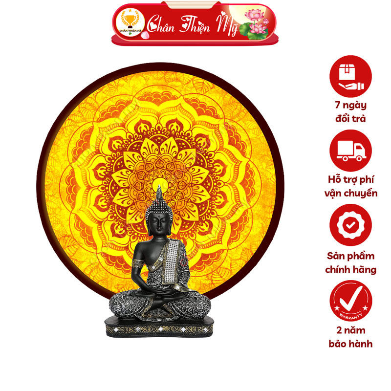 Đèn Hào Quang Phật In Tranh Trúc Chỉ Mandala CHÂN THIỆN MỸ, Trang Trí Bàn Thờ Gia Tiên, Treo Tượng Phật TC-HQ-11