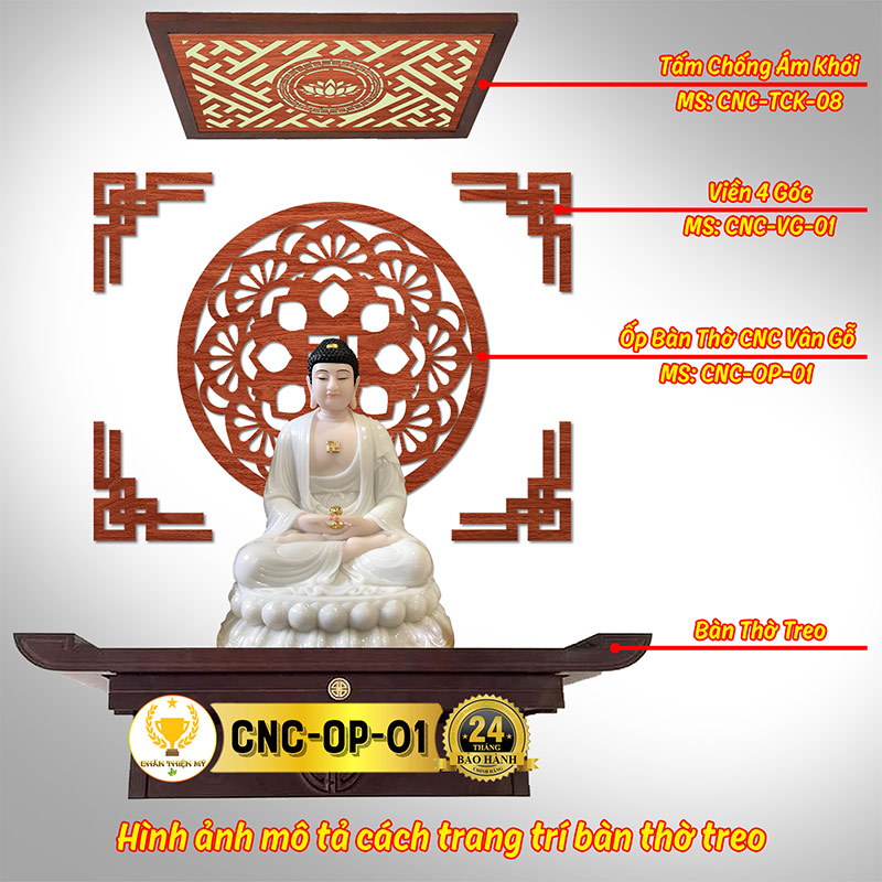 Tấm Ốp Tường Bàn Thờ Cắt CNC Họa Tiết Mandala Chữ Vạn CHÂN THIỆN MỸ, Trang Trí Ban Thờ Phật, Treo Phòng Thờ CNC-OP-01