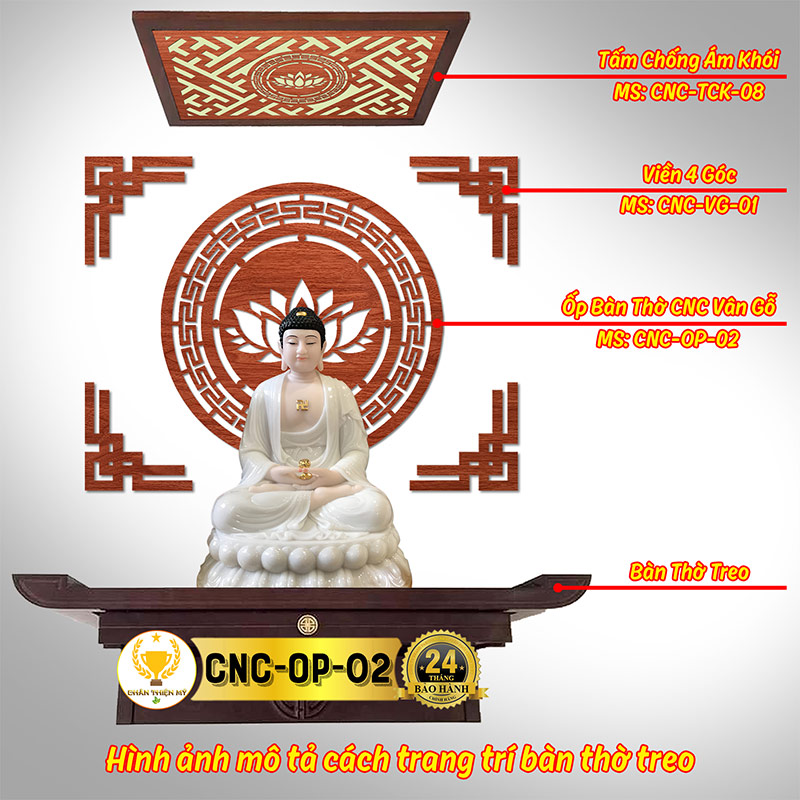 Tấm Ốp Tường Bàn Thờ Cắt CNC Họa Tiết Hoa Sen CHÂN THIỆN MỸ, Trang Trí Ban Thờ Phật, Treo Phòng Thờ CNC-OP-02