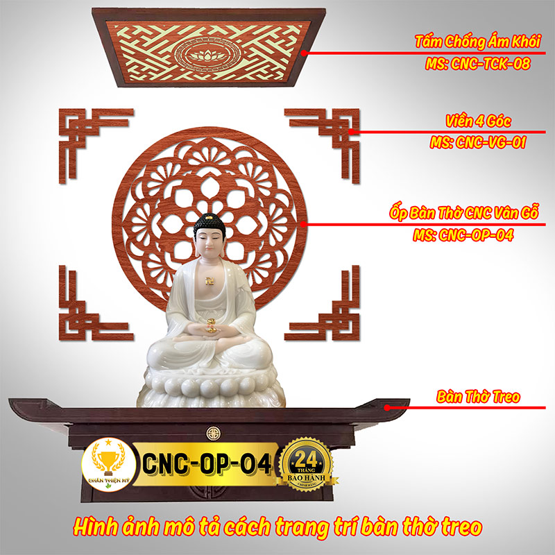 Tấm Ốp Tường Bàn Thờ Cắt CNC Họa Tiết Mandala CHÂN THIỆN MỸ, Trang Trí Ban Thờ Gia Tiên, Treo Tượng Phật CNC-OP-04