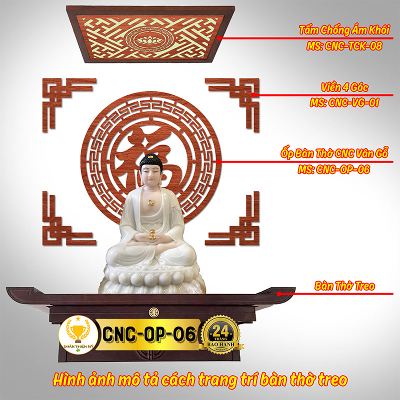 Tấm Ốp Tường Bàn Thờ Cắt CNC Họa Tiết Chữ Phúc Hán CHÂN THIỆN MỸ, Trang Trí Ban Thờ Gia Tiên, Treo Tượng Phật CNC-OP-06