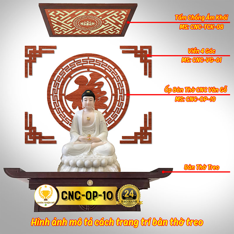 Tấm Ốp Tường Bàn Thờ Cắt CNC Họa Tiết Chữ Lộc CHÂN THIỆN MỸ, Trang Trí Ban Thờ Gia Tiên, Treo Tượng Phật CNC-OP-10