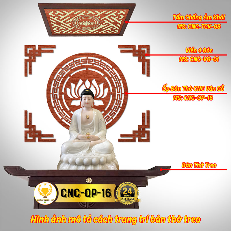 Tấm Ốp Tường Bàn Thờ Cắt CNC Họa Tiết Hoa Sen CHÂN THIỆN MỸ, Trang Trí Ban Thờ Phật, Treo Phòng Thờ CNC-OP-16