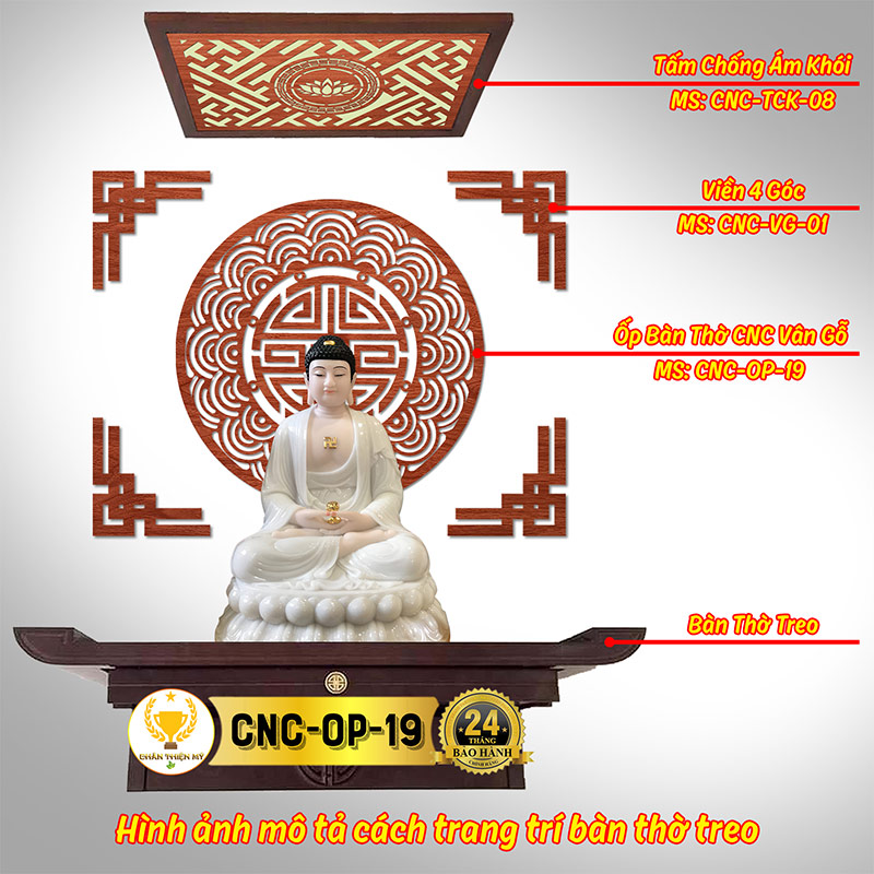 Tấm Ốp Tường Bàn Thờ Cắt CNC Họa Tiết Mandala CHÂN THIỆN MỸ, Trang Trí Ban Thờ Gia Tiên, Treo Tượng Phật CNC-OP-19