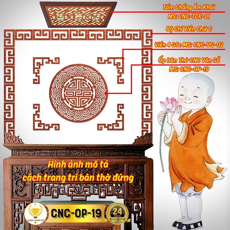 Tấm Ốp Tường Bàn Thờ Cắt CNC Họa Tiết Mandala CHÂN THIỆN MỸ, Trang Trí Ban Thờ Gia Tiên, Treo Tượng Phật CNC-OP-19